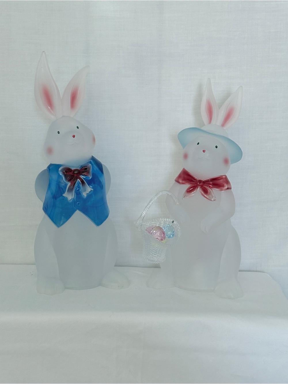 Frosted Glass Easter Bunny Pair with Pastel Accents